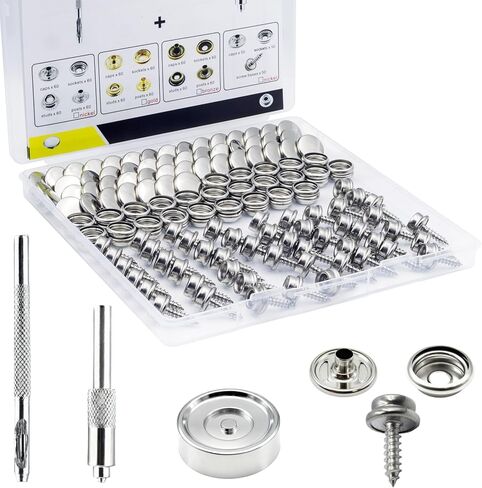 Premium 50 Sets(150Pcs) Snap Button Kit, 15mm Marine Grade Stainless Steel Canvas Snap Kit with 3 Setting Tools, Heavy Duty Snap Fastener Kit for Boat Covers Tarps Fabric Outdoor DIY Repair in Saudi Arabia