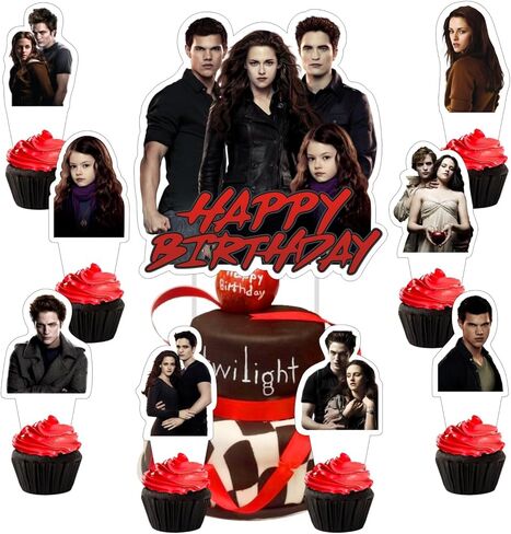25pcs The Saga of Twilight Cake Decorations with 1pcs Cake Topper, 24pcs Cupcake Toppers for The Saga of Twilight Birthday Party Supplies in Saudi Arabia