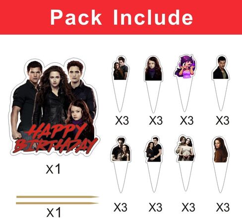 25pcs The Saga of Twilight Cake Decorations with 1pcs Cake Topper, 24pcs Cupcake Toppers for The Saga of Twilight Birthday Party Supplies in Saudi Arabia