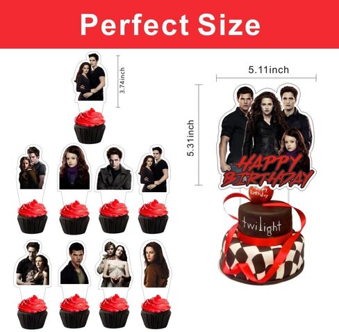 25pcs The Saga of Twilight Cake Decorations with 1pcs Cake Topper, 24pcs Cupcake Toppers for The Saga of Twilight Birthday Party Supplies in Saudi Arabia