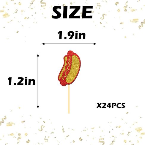 Hotdog Decorations, 24pcs Hotdog Cupcake Toppers Hot Dog Day Fast Food Decorations Hot Dog Birthday Hotdog Bar Party Supplies for Food Themed Party Baby Shower in Saudi Arabia