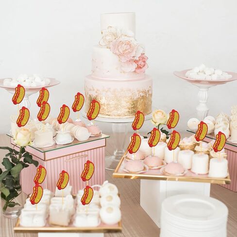 Hotdog Decorations, 24pcs Hotdog Cupcake Toppers Hot Dog Day Fast Food Decorations Hot Dog Birthday Hotdog Bar Party Supplies for Food Themed Party Baby Shower in Saudi Arabia