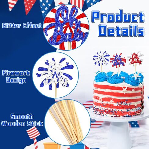 sannix 36pcs يوم الاستقلال كب كيك القبعات العالية استحمام الطفل الألعاب النارية كب كيك يختار الأحمر الأبيض والأزرق زينة دش الطفل ل4 يوليو لوازم الحفلات تفضل ديكور كعكة عيد الميلاد الأول in Kuwait