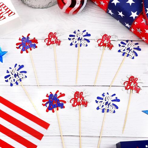 sannix 36pcs يوم الاستقلال كب كيك القبعات العالية استحمام الطفل الألعاب النارية كب كيك يختار الأحمر الأبيض والأزرق زينة دش الطفل ل4 يوليو لوازم الحفلات تفضل ديكور كعكة عيد الميلاد الأول in Kuwait