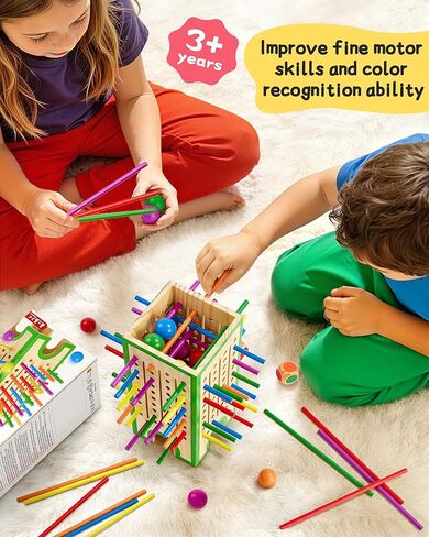 Montessori Toys Wooden Board Games for Kids 4-6, 42 Colorful Wooden Sticks Fine Motor Skills Toy for 3 4 5 6 Years Old, Math&Counting Learning Toy Family Games Travel Toys Gifts for Girls and Boys in Kuwait