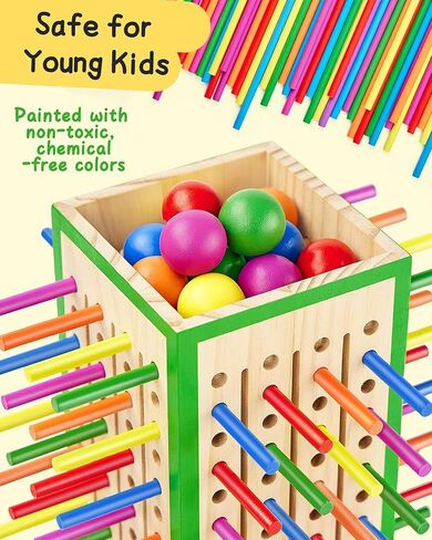 Montessori Toys Wooden Board Games for Kids 4-6, 42 Colorful Wooden Sticks Fine Motor Skills Toy for 3 4 5 6 Years Old, Math&Counting Learning Toy Family Games Travel Toys Gifts for Girls and Boys in Kuwait