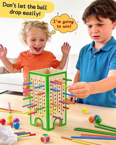 Montessori Toys Wooden Board Games for Kids 4-6, 42 Colorful Wooden Sticks Fine Motor Skills Toy for 3 4 5 6 Years Old, Math&Counting Learning Toy Family Games Travel Toys Gifts for Girls and Boys in Kuwait