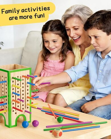 Montessori Toys Wooden Board Games for Kids 4-6, 42 Colorful Wooden Sticks Fine Motor Skills Toy for 3 4 5 6 Years Old, Math&Counting Learning Toy Family Games Travel Toys Gifts for Girls and Boys in Kuwait
