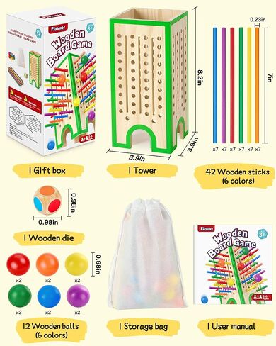 Montessori Toys Wooden Board Games for Kids 4-6, 42 Colorful Wooden Sticks Fine Motor Skills Toy for 3 4 5 6 Years Old, Math&Counting Learning Toy Family Games Travel Toys Gifts for Girls and Boys in Kuwait
