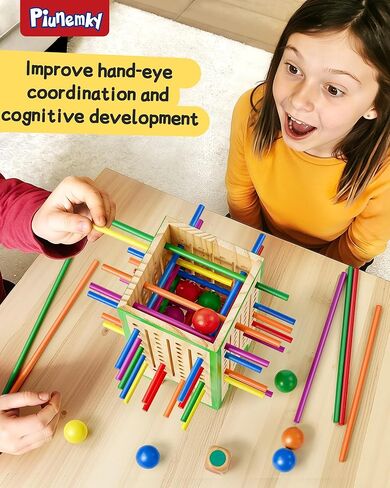 Montessori Toys Wooden Board Games for Kids 4-6, 42 Colorful Wooden Sticks Fine Motor Skills Toy for 3 4 5 6 Years Old, Math&Counting Learning Toy Family Games Travel Toys Gifts for Girls and Boys in Kuwait