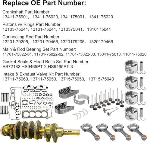 3RZ-FE 2.7L طقم إصلاح إعادة بناء المحرك مع العمود المرفقي/قضيب التوصيل/المكابس مناسب لـ 4 عداء T100 تاكوما 2.7L 2694cc 4cyl 16 صمام DOHC in Kuwait