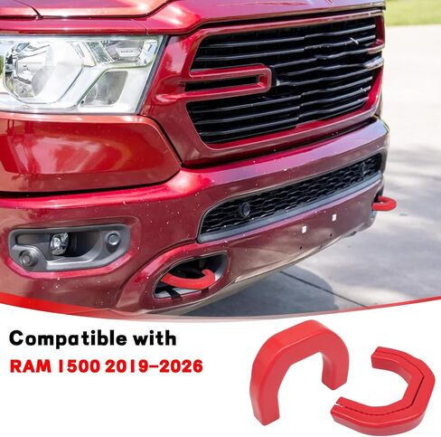 أغطية خطافات السحب متوافقة مع Dodge RAM 1500 2019-2026، غطاء وصلة السحب الأمامي باللون الأحمر (غير مناسب لـ RAM 1500 Classic، Warlock، RAM 2500، RAM 3500) in Kuwait