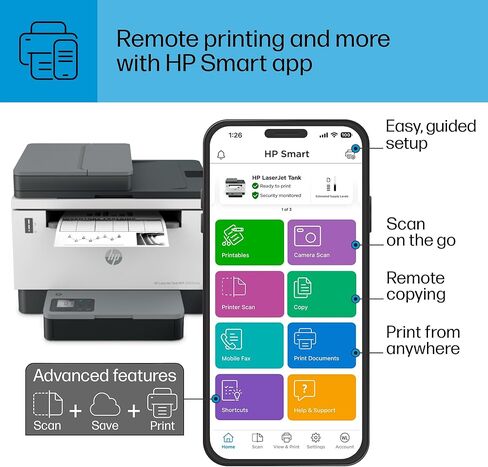 طابعة HP LaserJet-Tank MFP 2604sdw اللاسلكية بالأبيض والأسود مملوءة مسبقًا بما يصل إلى عامين من حبر HP الأصلي (381V1A) (متجدد) in Kuwait
