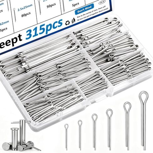 315Pcs Cotter Pins Assortment kit Zinc Plated Cotter Pins Steel Split Pin Fastener Clips for Automotive, Axles, Trailer Hitch, Tractors Hardware pins in Saudi Arabia