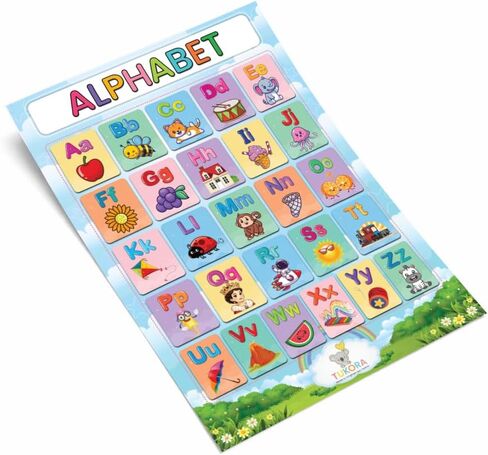 Tukora Alphabet Poster for Kids ABC Wall Chart with Uppercase and Lowercase Letters Colourful Educational Nursery Poster with Animals and Objects Preschool Classroom Learning Decor Premium UK Made in Saudi Arabia