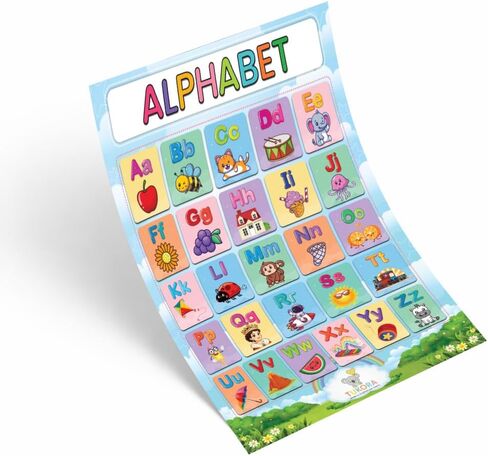 Tukora Alphabet Poster for Kids ABC Wall Chart with Uppercase and Lowercase Letters Colourful Educational Nursery Poster with Animals and Objects Preschool Classroom Learning Decor Premium UK Made in Saudi Arabia