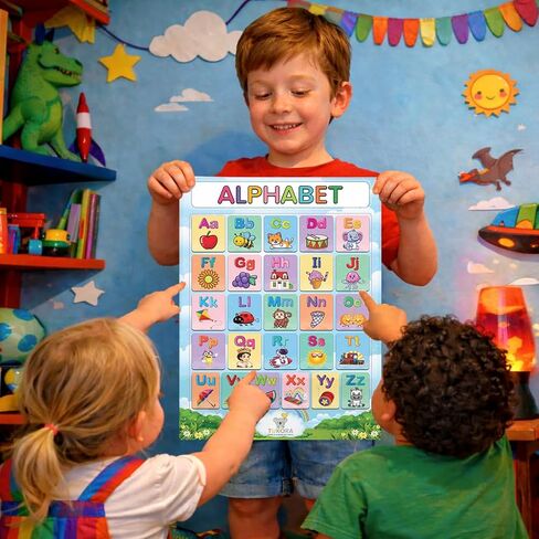 Tukora Alphabet Poster for Kids ABC Wall Chart with Uppercase and Lowercase Letters Colourful Educational Nursery Poster with Animals and Objects Preschool Classroom Learning Decor Premium UK Made in Saudi Arabia