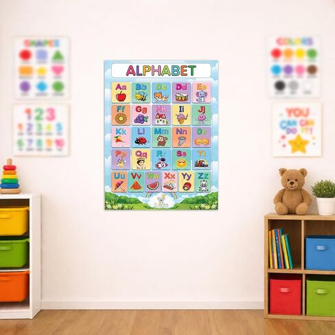 Tukora Alphabet Poster for Kids ABC Wall Chart with Uppercase and Lowercase Letters Colourful Educational Nursery Poster with Animals and Objects Preschool Classroom Learning Decor Premium UK Made in Saudi Arabia