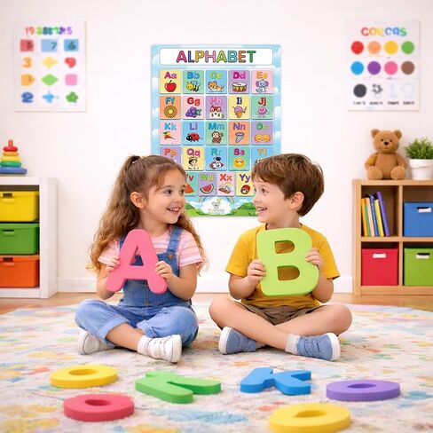 Tukora Alphabet Poster for Kids ABC Wall Chart with Uppercase and Lowercase Letters Colourful Educational Nursery Poster with Animals and Objects Preschool Classroom Learning Decor Premium UK Made in Saudi Arabia