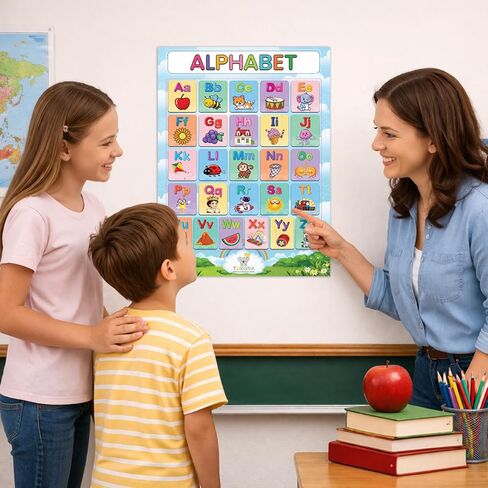 Tukora Alphabet Poster for Kids ABC Wall Chart with Uppercase and Lowercase Letters Colourful Educational Nursery Poster with Animals and Objects Preschool Classroom Learning Decor Premium UK Made in Saudi Arabia