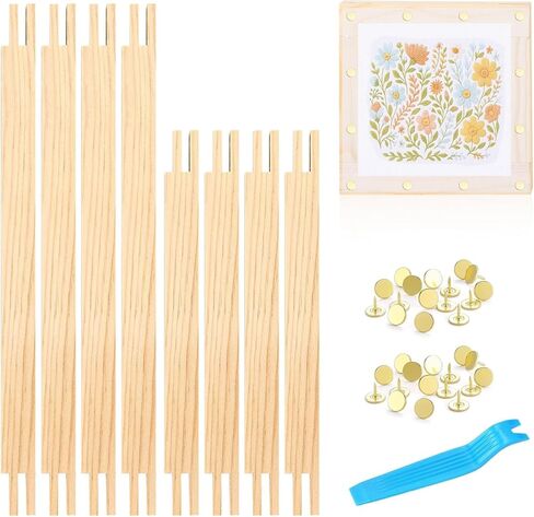 8-Pcs Wooden Needlepoint Stretcher Bars Kit - Includes 6" & 8" Sizes, 40 Thumb Tacks, Storage Box & Tack Remover for Embroidery, Cross Stitch & Canvas Art Supplies (Natural-8pcs) in Saudi Arabia