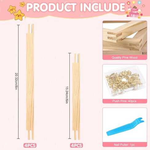 8-Pcs Wooden Needlepoint Stretcher Bars Kit - Includes 6" & 8" Sizes, 40 Thumb Tacks, Storage Box & Tack Remover for Embroidery, Cross Stitch & Canvas Art Supplies (Natural-8pcs) in Saudi Arabia