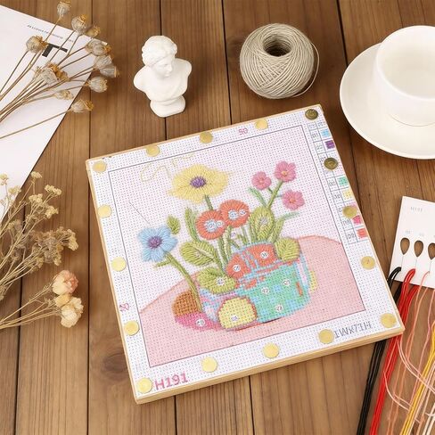 8-Pcs Wooden Needlepoint Stretcher Bars Kit - Includes 6" & 8" Sizes, 40 Thumb Tacks, Storage Box & Tack Remover for Embroidery, Cross Stitch & Canvas Art Supplies (Natural-8pcs) in Saudi Arabia