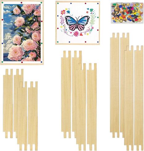 6 Sets Stretcher Bars for Needlework with 100 Pcs Thumb Tacks, 3 Size 6 8 10 Inch 12 Pcs Wooden Canvas Frame for Embroidery Stitch Frame Set Bundle with Art Crafts Supplies for Women's Birthday Gifts in Saudi Arabia
