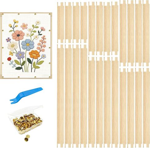 24Pcs Needlepoint Stretcher Bars for Needlework - 6 Sizes Needle Point Stretcher Bars with 100 Tacks, 6 Sets Wooden Canvas Splicing Needlepoint Embroidery Frame for Cross Stitch Crafts Art Supplies in Saudi Arabia