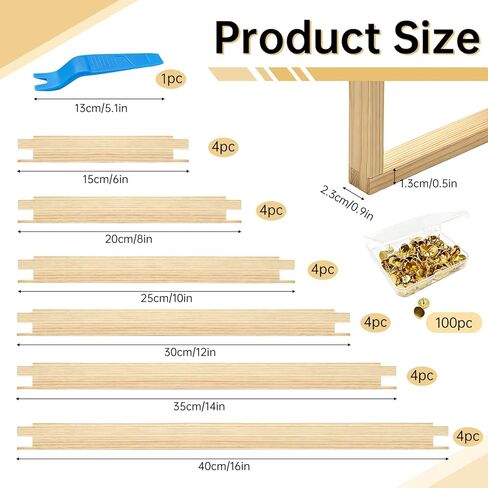 24Pcs Needlepoint Stretcher Bars for Needlework - 6 Sizes Needle Point Stretcher Bars with 100 Tacks, 6 Sets Wooden Canvas Splicing Needlepoint Embroidery Frame for Cross Stitch Crafts Art Supplies in Saudi Arabia