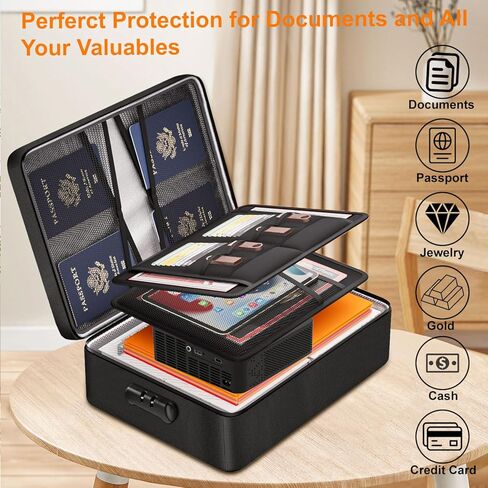 Fireproof Document Box, Multi-Layer Heat Insulated Fire and waterproof office bag with lock，Portable family outdoor travel bags are suitable for storing important documents and valuable. in Saudi Arabia