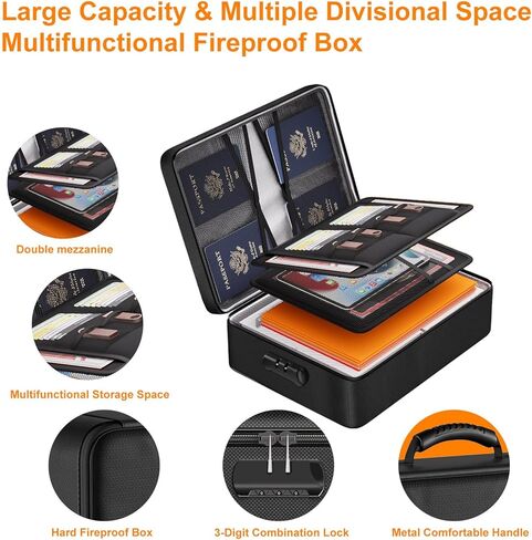 Fireproof Document Box, Multi-Layer Heat Insulated Fire and waterproof office bag with lock，Portable family outdoor travel bags are suitable for storing important documents and valuable. in Saudi Arabia