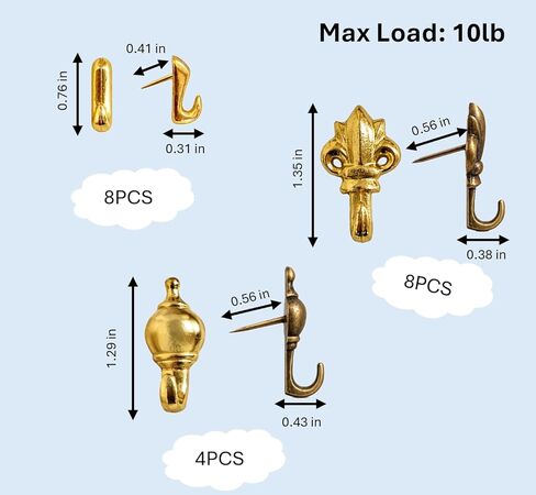 DIY HARDWARE- 20PCS Metal Push Pin Hangers, Decorative Thumb Tacks for Wall Hanging, Renter Friendly Gold and Bronze Picture Hooks for Wood, Cork, Fabric Walls with Storage Box in Saudi Arabia