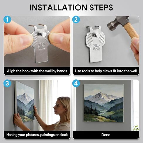 20Pcs Claw Drywall Picture Hangers, 40Lbs Picture Hanging Hooks Heavy Duty Hangers for Art Picture Mirror Painting Frame Photo Poster Picture Hanging Kit for Home Office Decor in Saudi Arabia