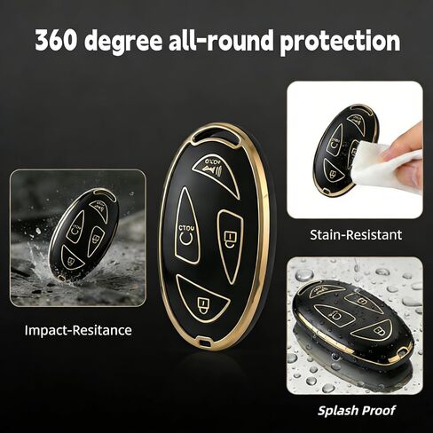غطاء غطاء مفتاح السيارة Hyundai Key Fob، غطاء غطاء مضاد للخدش لمفتاح السيارة يناسب Hyundai Ioniq 6 Grandeur GN7 KONA Elanrtra Sonata Tucson 2023-2026 Santa Fe واقي المفاتيح مع سلسلة مفاتيح (5 أزرار) أسود in Kuwait