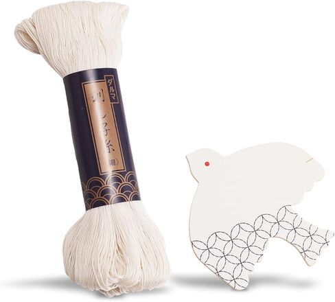 Daruma Sashiko Thread Large Skein, 185 Yards Cotton Japanese Embroidery Thread, Fine or Medium-Weight, with Decorative Thread Card (Fine, Ecru) in Saudi Arabia