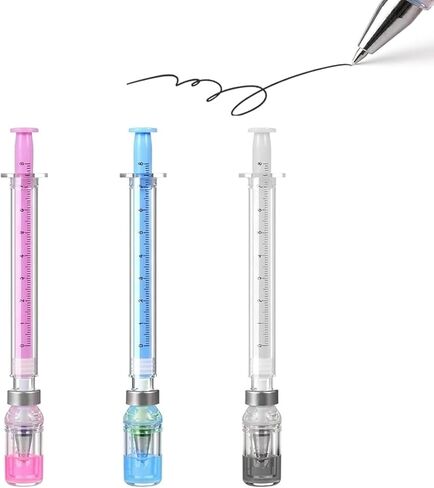 3 PCS Syringe Shaped Gel Pens, 2026 New Creative Syringe Shaped Gel Pen for Funny, Novelty Ballpoint Pens for Office Supplies, 0.38mm Black Neutral Pen, Pen Body Color Random in Saudi Arabia