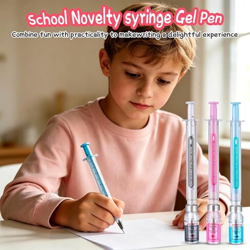 3 PCS Syringe Shaped Gel Pens, 2026 New Creative Syringe Shaped Gel Pen for Funny, Novelty Ballpoint Pens for Office Supplies, 0.38mm Black Neutral Pen, Pen Body Color Random in Saudi Arabia