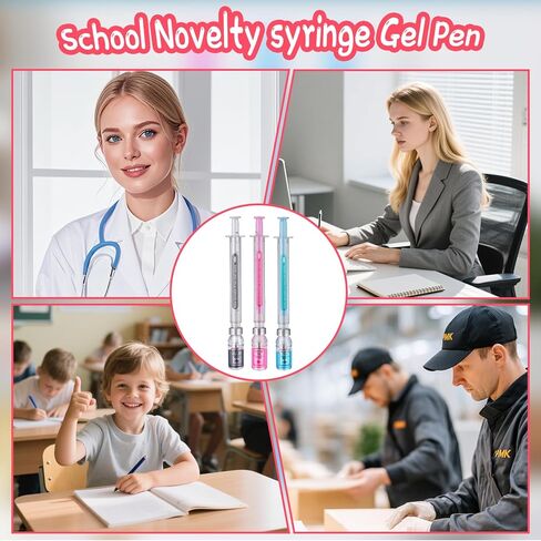 3 PCS Syringe Shaped Gel Pens, 2026 New Creative Syringe Shaped Gel Pen for Funny, Novelty Ballpoint Pens for Office Supplies, 0.38mm Black Neutral Pen, Pen Body Color Random in Saudi Arabia
