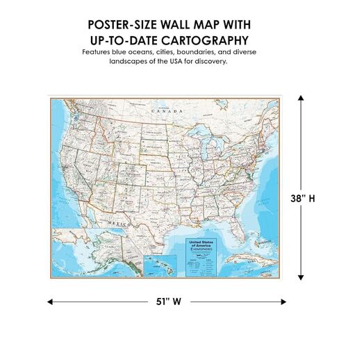 Waypoint Geographic Contemporary Series USA Wall Map, Laminated World Map Poster, Educational Wall Art For Home, Classroom, or Office, Unique Gifts, 48" x 38" in Kuwait
