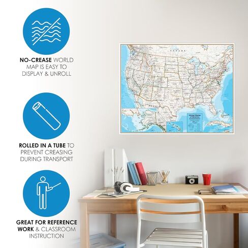 Waypoint Geographic Contemporary Series USA Wall Map, Laminated World Map Poster, Educational Wall Art For Home, Classroom, or Office, Unique Gifts, 48" x 38" in Kuwait