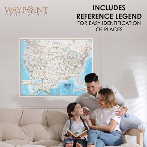 Waypoint Geographic Contemporary Series USA Wall Map, Laminated World Map Poster, Educational Wall Art For Home, Classroom, or Office, Unique Gifts, 48" x 38" in Kuwait