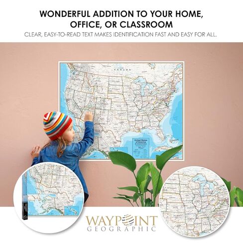 Waypoint Geographic Contemporary Series USA Wall Map, Laminated World Map Poster, Educational Wall Art For Home, Classroom, or Office, Unique Gifts, 48" x 38" in Kuwait