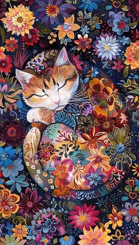 Timeless Treasures Calico Cats Fabric Panel 24" x 44", Large Scale Cat and Floral 100% Cotton Quilt Panel, Colorful Novelty Fabric for Quilting, Sewing, Wall Hangings, Pillows, & Crafts in Kuwait