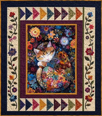Timeless Treasures Calico Cats Fabric Panel 24" x 44", Large Scale Cat and Floral 100% Cotton Quilt Panel, Colorful Novelty Fabric for Quilting, Sewing, Wall Hangings, Pillows, & Crafts in Kuwait