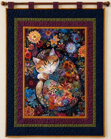 Timeless Treasures Calico Cats Fabric Panel 24" x 44", Large Scale Cat and Floral 100% Cotton Quilt Panel, Colorful Novelty Fabric for Quilting, Sewing, Wall Hangings, Pillows, & Crafts in Kuwait