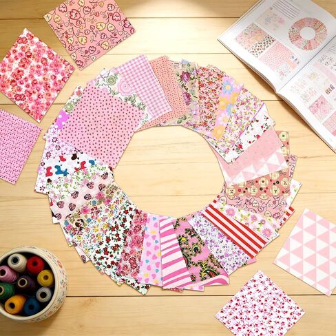 200PCS 4x4 Inch Vintage Fabric Squares, Quilting Fabric Bundles with 50+ Colors & Patterns, Pre Cut Quilt Squares for Sewing Clothes & Crafts, Charm Packs for Quilting Supplies in Kuwait