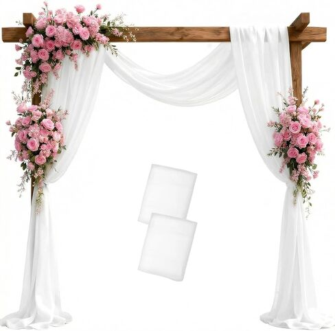 2 Panels Wedding Arch Draping Fabric, 29.5'' x 19.6FT White Sheer Chiffon Arch Drapery Fabric for Wedding Ceremony Birthday Party Bridal Shower Decoration Church Decor Outdoor Party in Kuwait