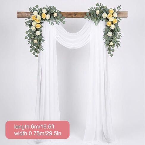 2 Panels Wedding Arch Draping Fabric, 29.5'' x 19.6FT White Sheer Chiffon Arch Drapery Fabric for Wedding Ceremony Birthday Party Bridal Shower Decoration Church Decor Outdoor Party in Kuwait