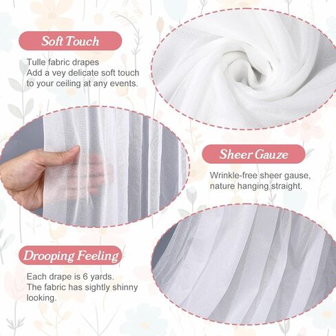 2 Panels Wedding Arch Draping Fabric, 29.5'' x 19.6FT White Sheer Chiffon Arch Drapery Fabric for Wedding Ceremony Birthday Party Bridal Shower Decoration Church Decor Outdoor Party in Kuwait